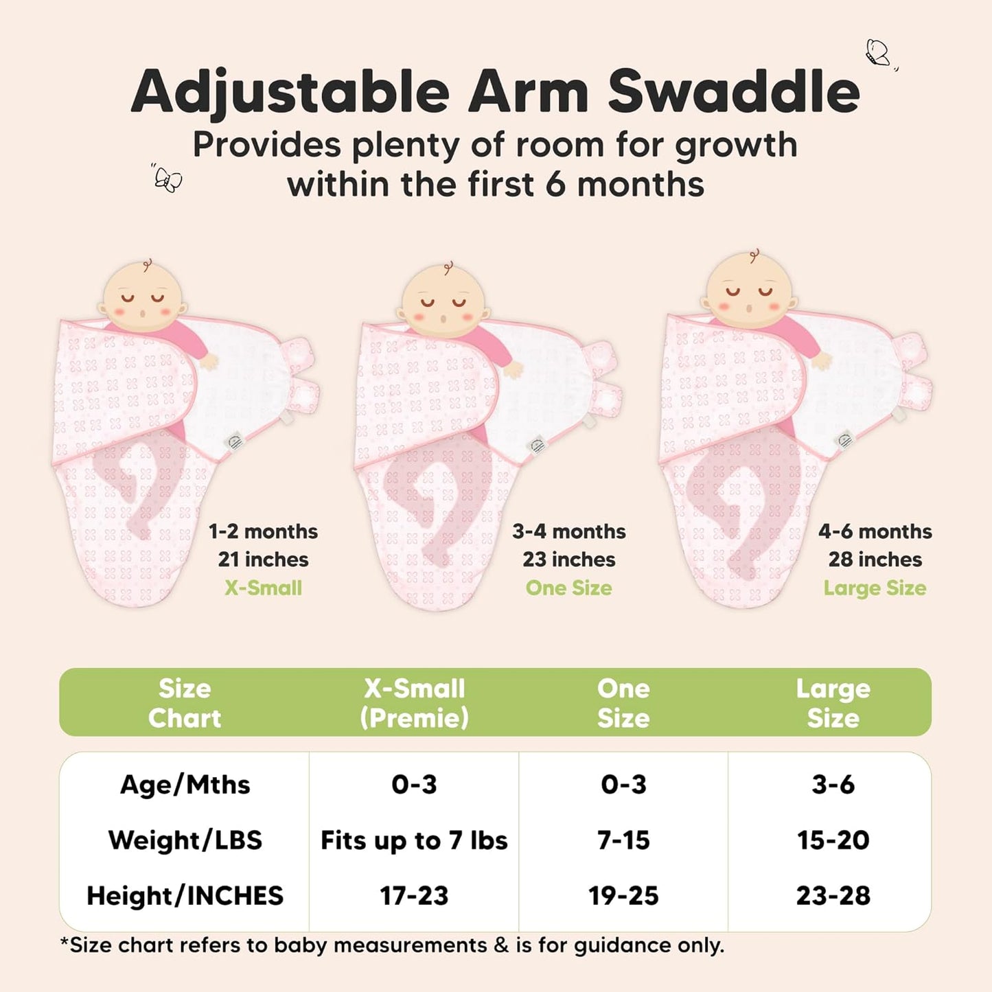 Skiennix Organic Baby Swaddle Sleep Sacks - Soft & Snug for Newborns 3-6 Months | Blossom, Large
