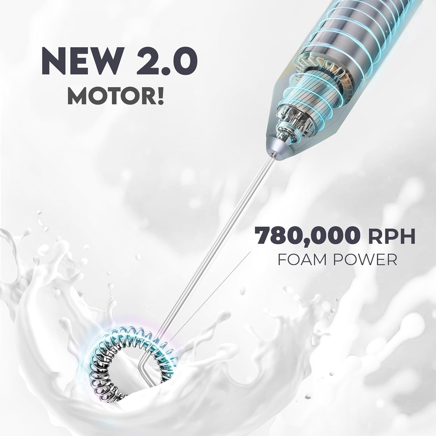 Zulay Kitchen Powerful Frother Wand AA Batteries Included, Ultra Fast Handheld Drink Mixer, Comfort Milk Frother, Stainless Steel Whisker, Frother Handheld for Coffee, Protein & Matcha - Frothmate 2.0