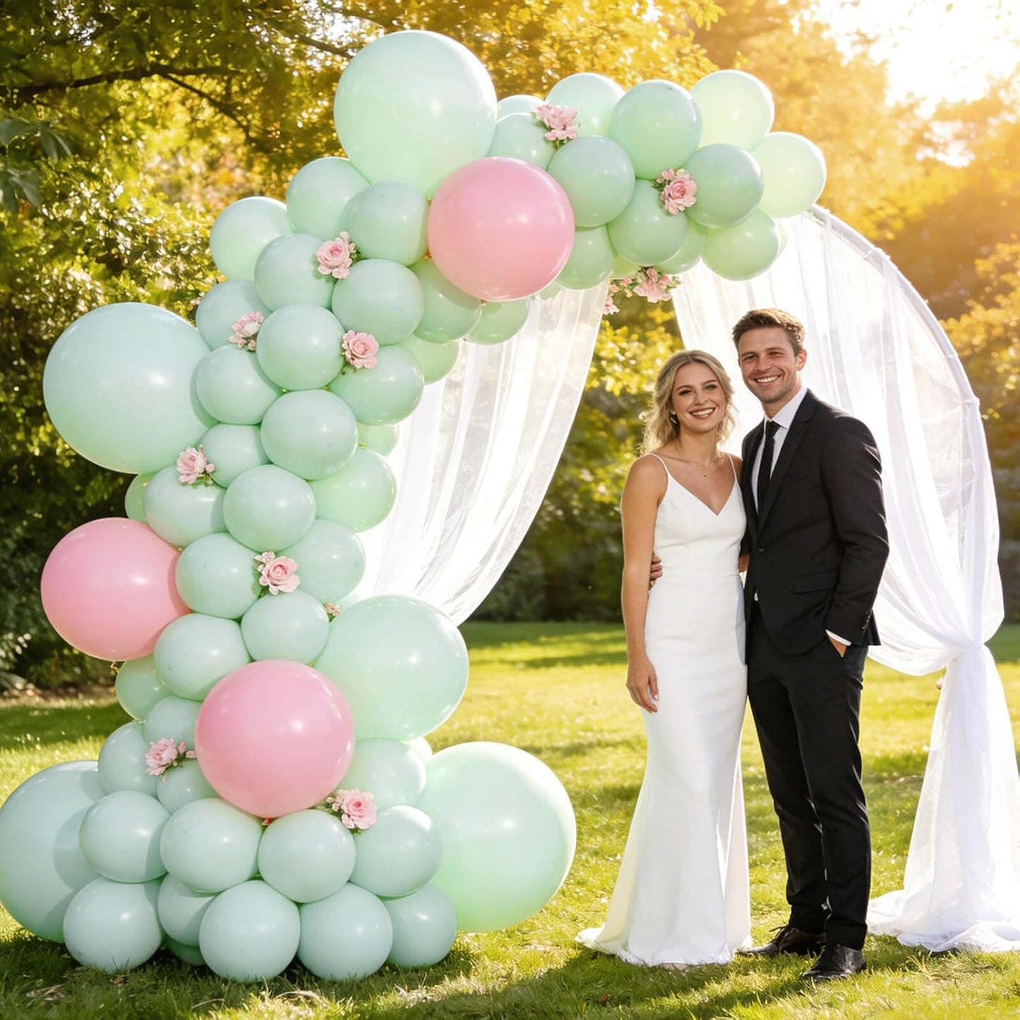 Skiennix Pastel Green Balloons - 12 Inch Latex Balloons for Birthday Parties & Baby Showers | 110 Pack with Ribbons