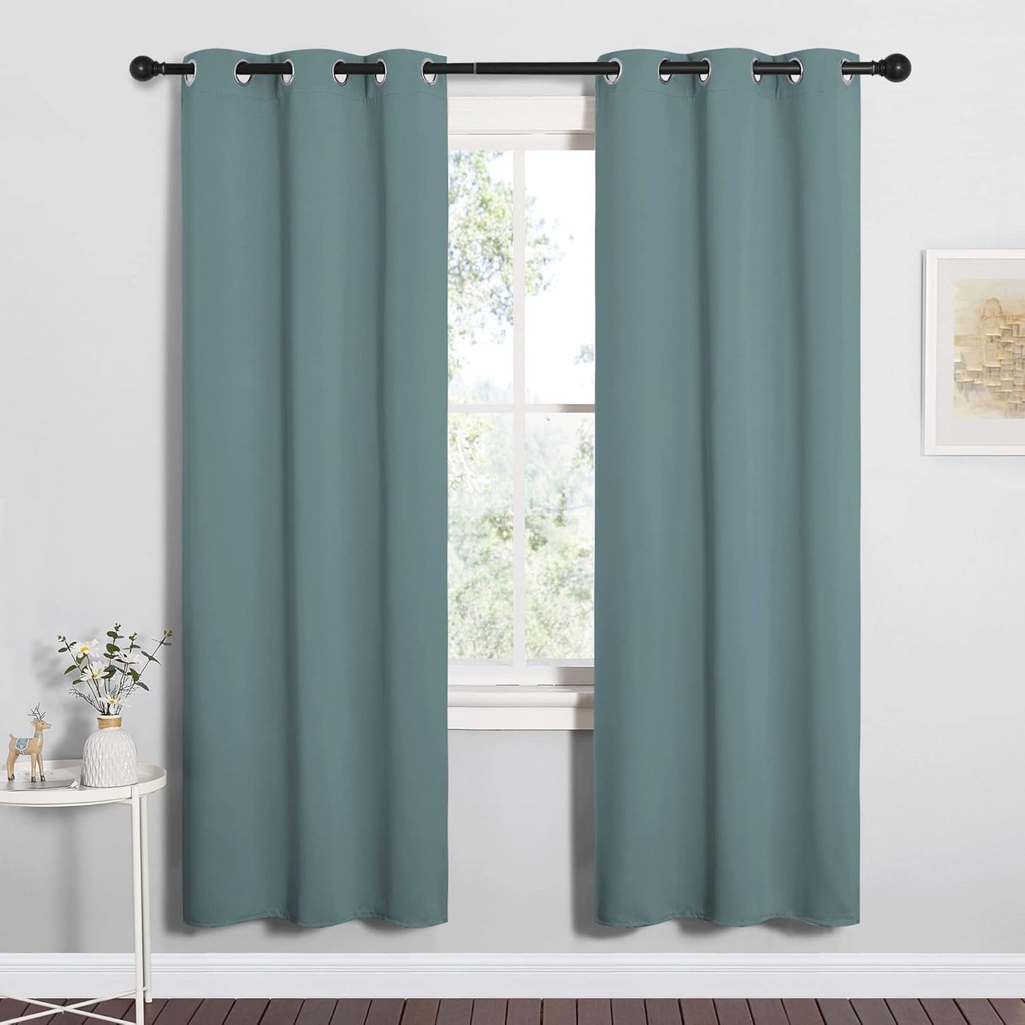 NICETOWN Modern Blackout Curtains - Noise Reducing & Thermal Insulated Drapes | Greyish Blue, 2 Panels (W34 x L72-Inch)