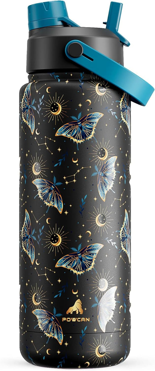 POWCAN 32 oz Insulated Water Bottle - 2-in-1 Straw & Spout Lid, Leak-Proof, BPA-Free | Gilded Flutter