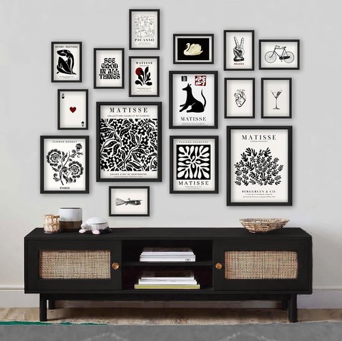 Anerza 16 PCS Black and White Matisse Abstract Wall Art Decor | Minimalist Gallery Prints for Bedroom & Living Room