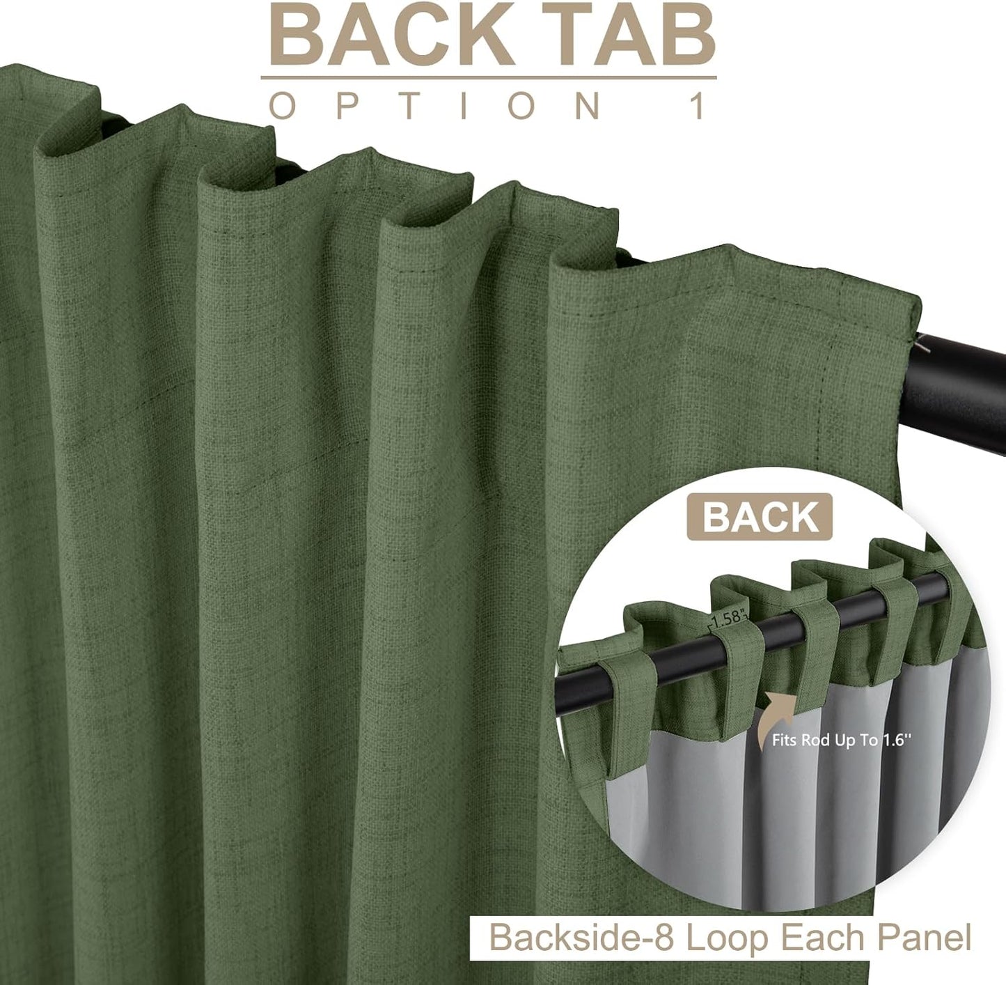 Skiennix 100% Blackout Linen Curtains - Thermal Insulated Drapes, Olive Green, 50" W x 102" L (2 Panels)