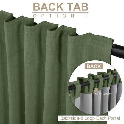 100% Blackout Shield Linen Blackout Curtains for Bedroom 102 Inches Long, Back Tab/Rod Pocket Living Room Drapes, Thermal Insulated Blackout Curtains 2 Panels Set, 50" W x 102" L, Olive Green