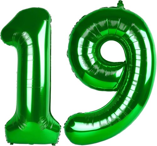 40-Inch Dark Green Number 19 Balloon | Foil Birthday Decoration for Men & Women