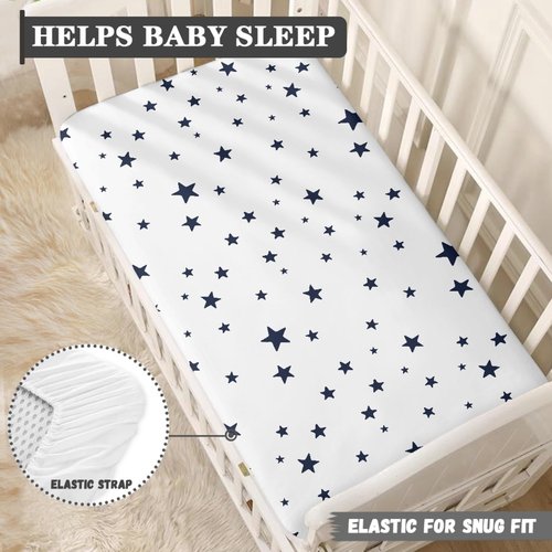 Streeyiu Stars Baby Crib Sheets for Boys Girls Navy Blue Star Fitted Crib Sheet for Standard Crib and Toddler Mattress Cute Baby Mattress Sheets Toddler Bed Sheet 52x28x8 in