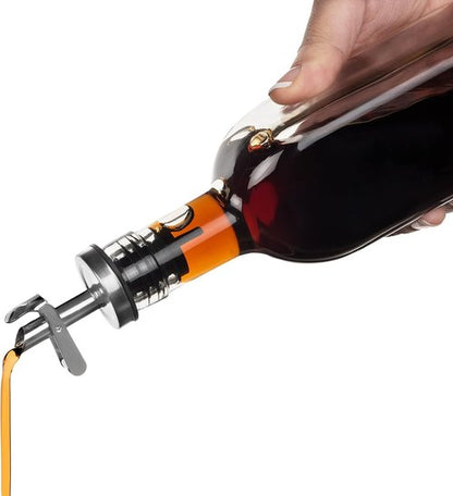 GREENOLIVE Replacement Oil Dispenser Spout for .6” Bottle Opening - Pourer Dimensions 3.25”H x 1.25”L x 1.25”W - Stainless Steel Automatic Closure Keeps Oil Fresh (Set of 2)