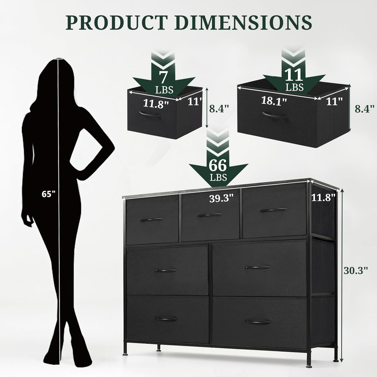 Skiennix 7-Drawer Dresser - Anti-Tip Storage Organizer with Wooden Top | Black Fabric Chest for Bedroom & Living Room