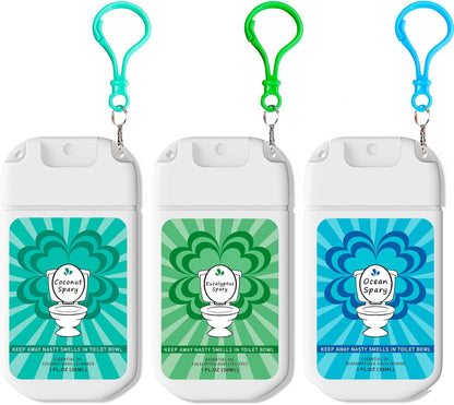 Skiennix Toilet Spray - Poop Odor Eliminator | Travel Size Air Freshener, 1 FL.OZ, 3 Pack, Ocean Coconut Eucalyptus Scent