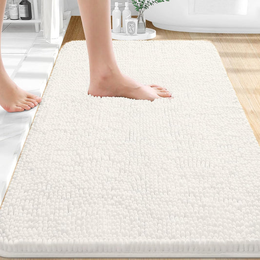 OLANLY Bathroom Rugs - Extra Soft Chenille Bath Mats with Rubber Backing | 36x24, Ivory, Quick Dry