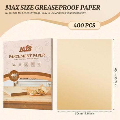 JAZB Parchment Paper Sheets - 400 Pcs Non-Stick Baking Paper for Bread, Cakes & Cookies | 12x16 Inches