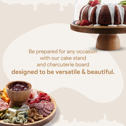 Acacia Wood Cake Stand with Lid - 12-Inch Round Dessert Display & Charcuterie Board Set