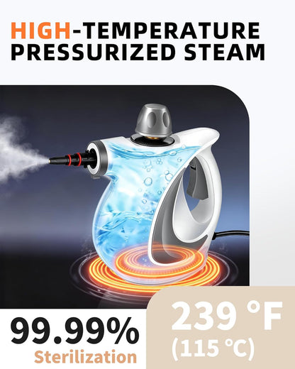 Skiennix Pressurized Handheld Steam Cleaner - Multi-Surface Deep Cleaning with 12 Accessories | Dark Gray