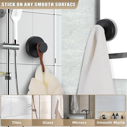 Matte Black Suction Cup Hooks by [Brand Name] - No-Drill Bathroom & Kitchen Towel Holders | 4-Pack for Smooth Surfaces