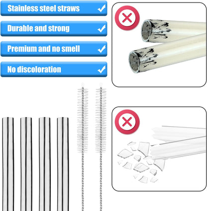 Zak Designs Metal Straw Set - 8 Reusable Stainless Steel Straws with 2 Cleaning Brushes | 11.8cm/4.65in Compatible with 15oz Water Bottle