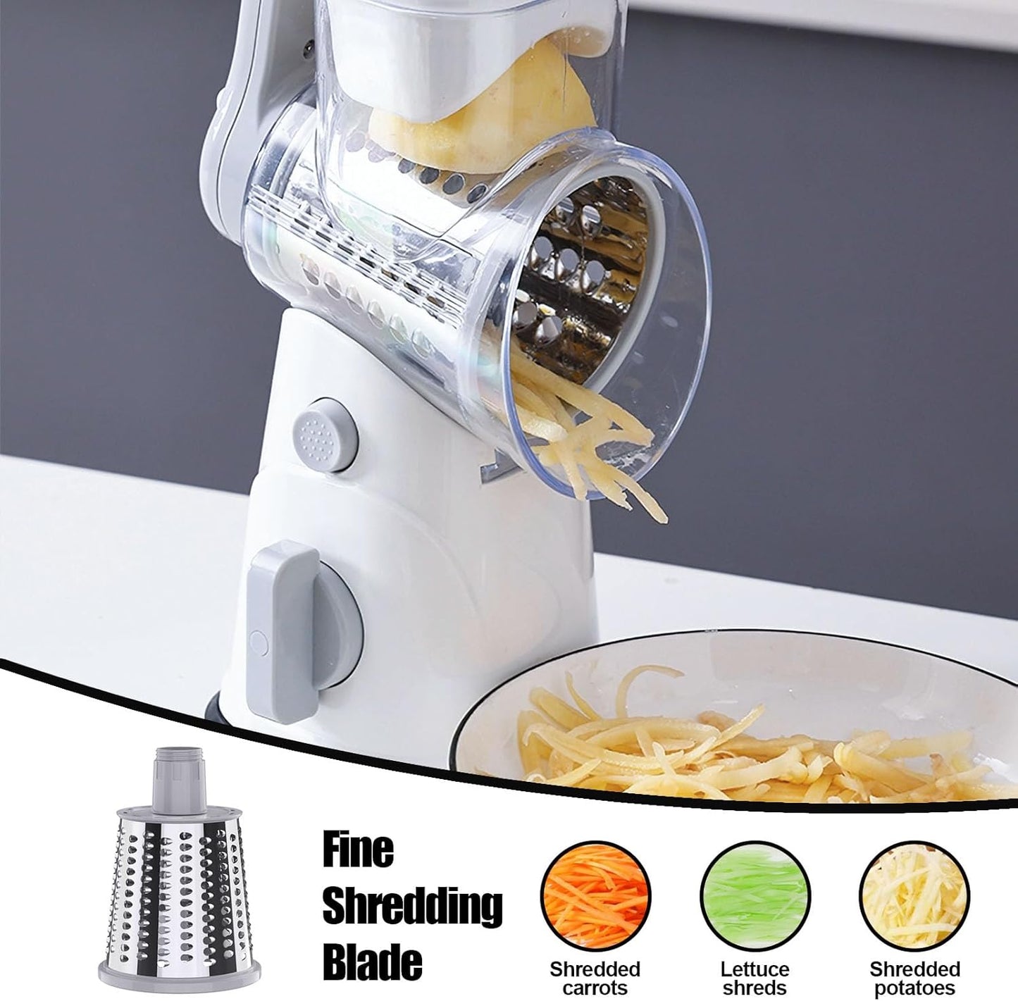 RAINBEAN Rotary Cheese Grater - Hand Crank Shredder with 3 Blades & Strong Suction Base for Veggies & Fruits