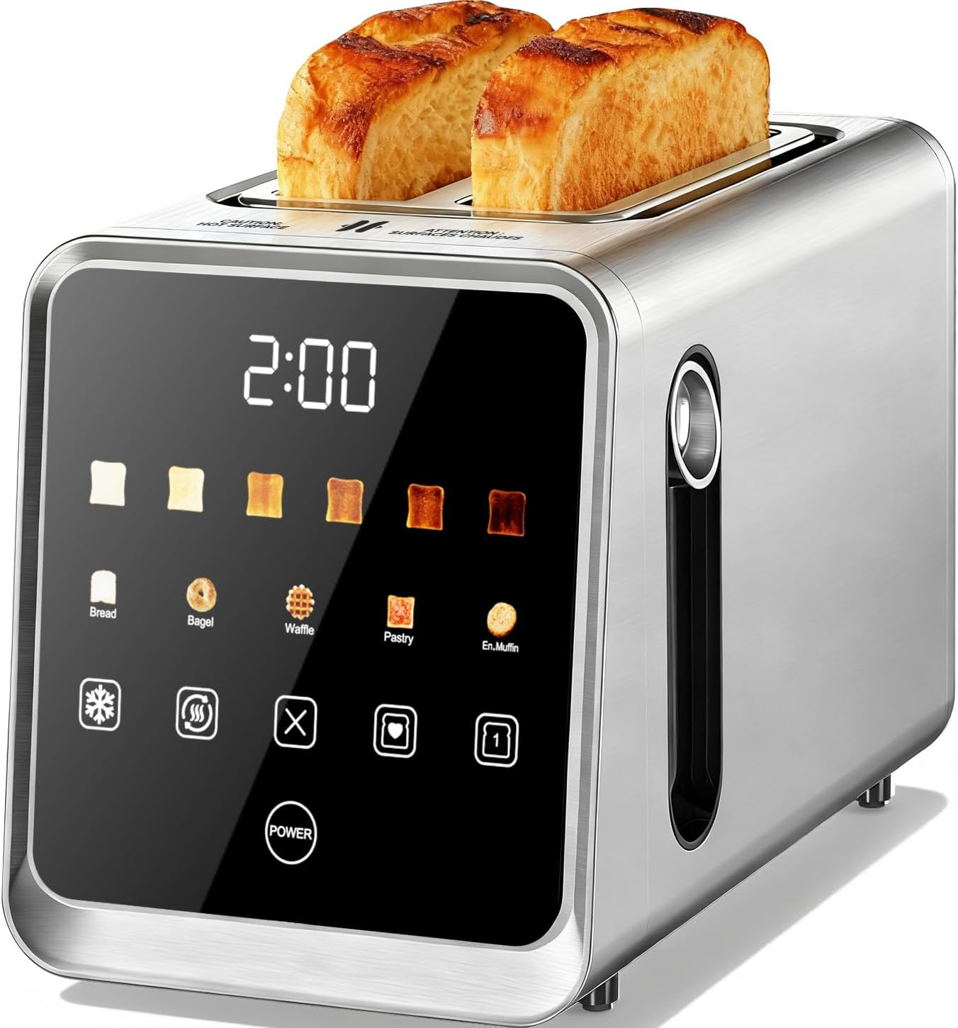 Skiennix Touch Screen Toaster - 2 Slice Stainless Steel Smart Toaster with Memory Function & 6 Shade Settings, 1.5" Wide Slot