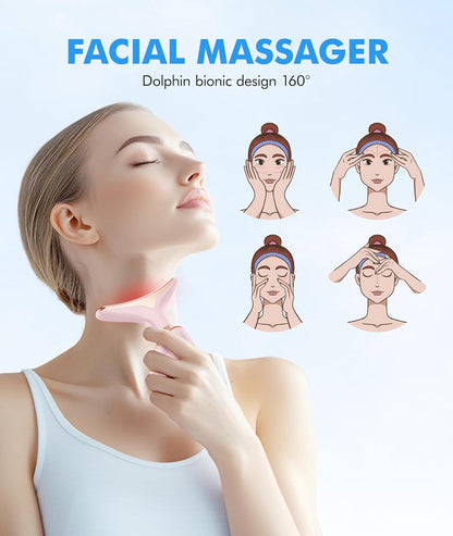 Skiennix Red Light Therapy Face Massager - 7 Color Tool for Wrinkles & Double Chin | Glossy Pink
