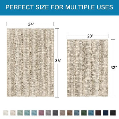 H.VERSAILTEX Bathroom Rug Sets 2 Piece Bath Mats Non Slip Thick Soft Chenille Striped Bath Rug achine Washable Shower Floor Rugs for Tub, Shower and Floor (Fog, 20" x 32"/24" x 36")