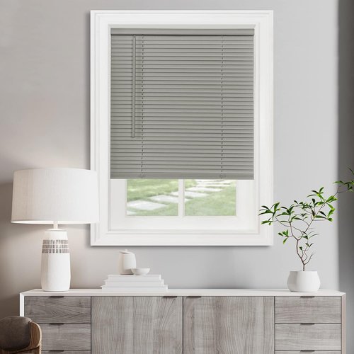 Achim Home Decor Cordless Mini Blinds - Light Filtering, 31" W x 64" L, Grey - 1" Slat Size