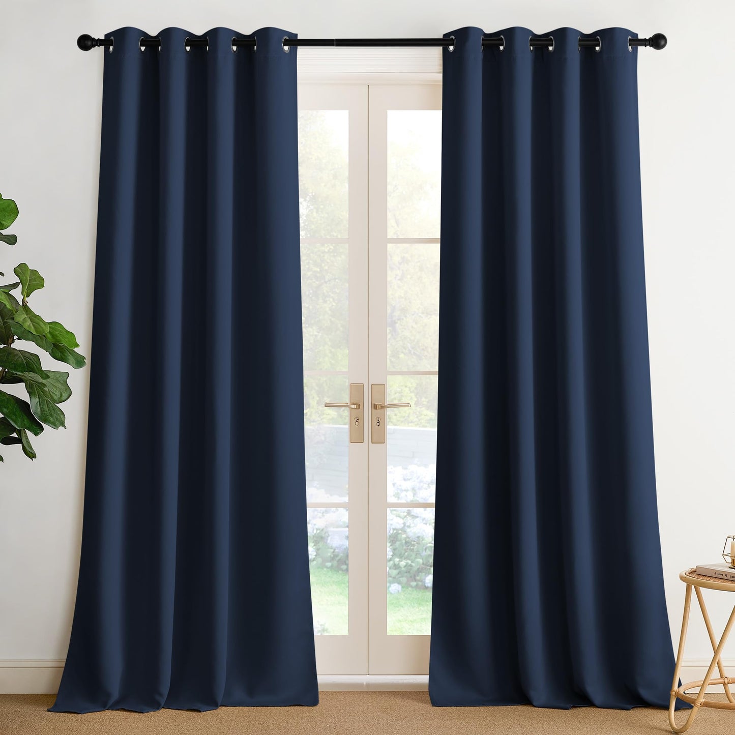 NICETOWN Room Darkening Draperies Curtains Panels, 2 Panels Navy Blue W52 x L90