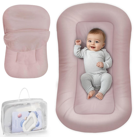Skiennix Infant Support Cushion - Portable Tummy Time Mat for Newborns, Soft Cotton, Pink, 0-24 Months