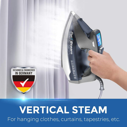 Pursteam Steam Iron - 1800W with LCD Screen, Nonstick Ceramic Soleplate & Auto Shutoff | Self-Cleaning Feature
