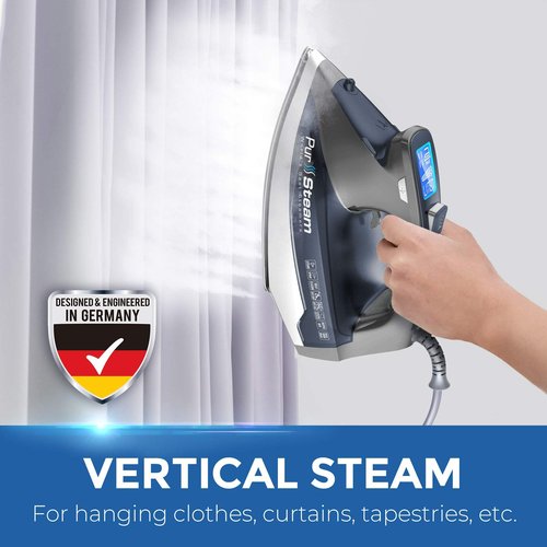 Pursteam Steam Iron for Clothes 1800W with LCD Screen, Nonstick Ceramic Soleplate, Auto Shutoff, Anti-Drip, Self-Cleaning