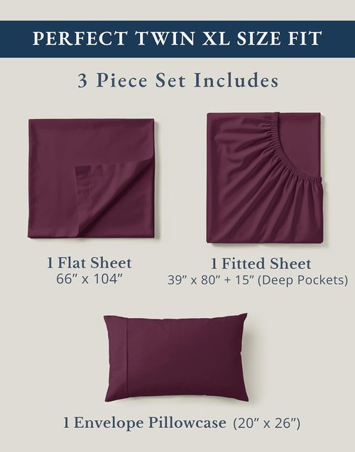 LANE LINEN 100% Organic Cotton Twin XL Sheet Set - Eco-Friendly, Soft & Comfy, Naturally Cooling - Windsor Wine