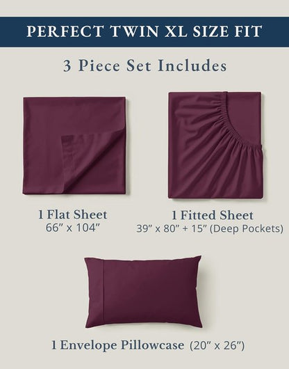LANE LINEN 100% Organic Cotton Twin XL Sheet Set - Eco-Friendly, Soft & Comfy, Naturally Cooling - Windsor Wine