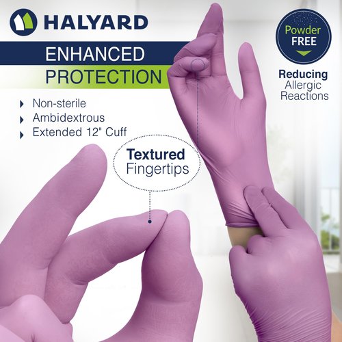 HALYARD PINK UNDERGUARD Nitrile Exam Gloves, Powder-Free, 4.7 mil, Extended 12 Inches Cuff, Pink, Medium, 47454 (Box of 100)