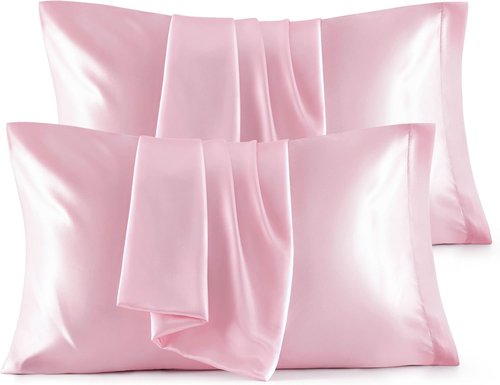 Bedsure Satin Pillowcase - Silky Pink Pillowcases for Hair & Skin | Queen Size 20x30 Inches, 4 Pack