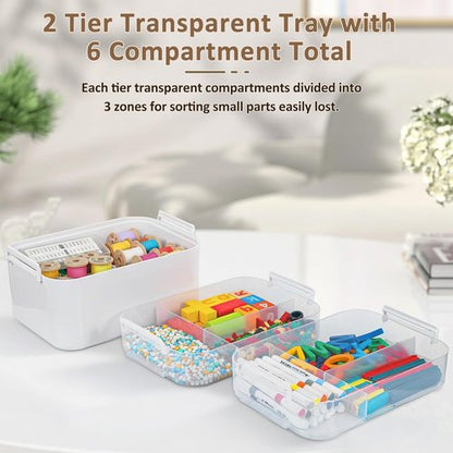Craft Organizer by 3-Layer | Removable Trays & Lids | Art Supply Storage Box (10.62” x 9” x 7.67”)