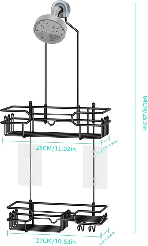 HapiRm Hanging Shower Caddy Organizer - Rustproof Bathroom Shelf with 12 Hooks & Soap Holder | Black