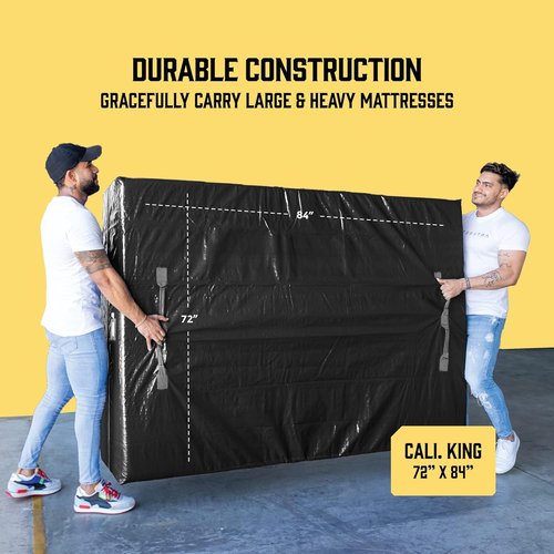 Cali King Mattress Bags for Moving - Extra-Thick, Reusable Storage Cover with 8 Handles & Zipper