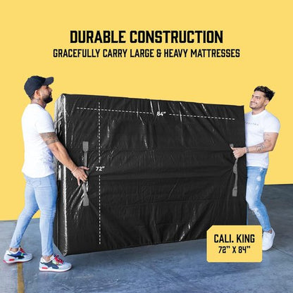 Cali King Mattress Bags for Moving - Extra-Thick, Reusable Storage Cover with 8 Handles & Zipper