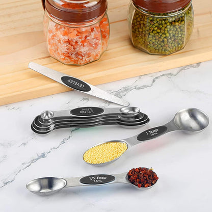 Spalivivre Magnetic Measuring Cups and Spoons Set, 16PCS with 7 Stainless Steel Measuring Cups 8 Magnetic Spoons and 1 Leveler for Measure Dry and Liquid Ingredients, Dishwasher Safe and Stackable