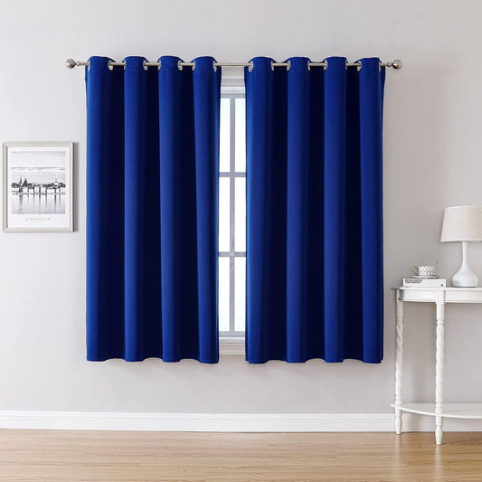 ChrisDowa Grommet Blackout Curtains - Thermal Insulated Room Darkening Panels, Royal Blue, 52 x 63 Inch