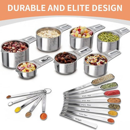 EWFEN Stainless Steel Measuring Cups & Spoons Set - 7 Nesting Cups, 7 Spoons & 5 Mini Spoons