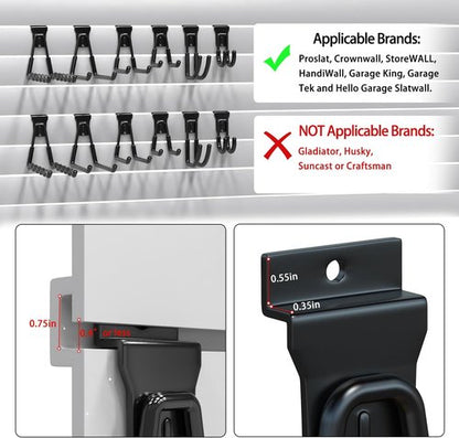 3-H Wave Shape Slatwall Hooks - Heavy Duty Storage Solution for Garden Tools & Garage | 10 Pack (Black)