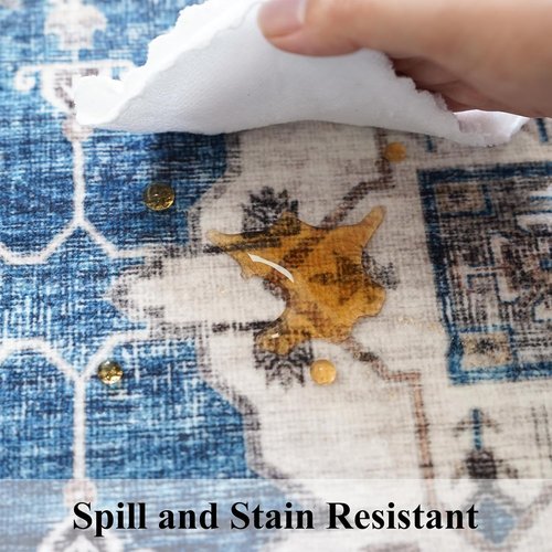 Hallway Washable Runner Rug - Vintage Soft Non-Slip Entryway Carpet | 2'6'' x 14', Blue