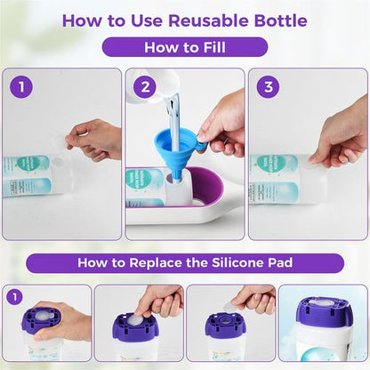 Refillable Bottle for Swiffer® Power Mop™ - 720 ML/24 FL OZ - Leak-Proof HDPE Material Solution Bottle, 2 Empty Bottle + 14 Silicone Pads + 1 Funnel, Easy Install for Use with Any Cleaning Solution
