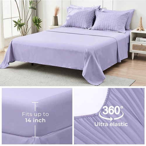 HYMOKEGE Light Purple King Size Comforter Set Seersucker 7 Pieces, All Season Luxury Bed in a Bag for Bedroom, Bedding Set with Comforter, Sheets, Pillowcases & Shams