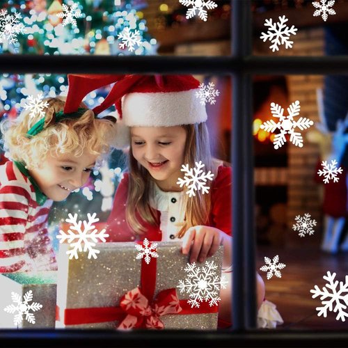LUDILO Christmas Window Clings - 135 Pcs Snowflake Static Decals for Holiday Decorations