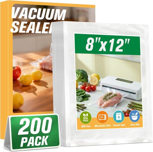 FUNFERY Vacuum Sealer Bags - 200 Precut Quart 8" x 12" | BPA-Free Airtight Food Storage for Meal Prep & Sous Vide