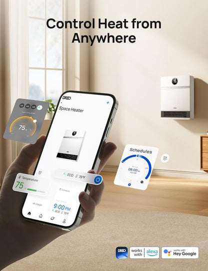 DREO Smart Wall Heater - IP24 Electric Space Heater with Remote Control & 30° Oscillation | Ideal for Bathrooms
