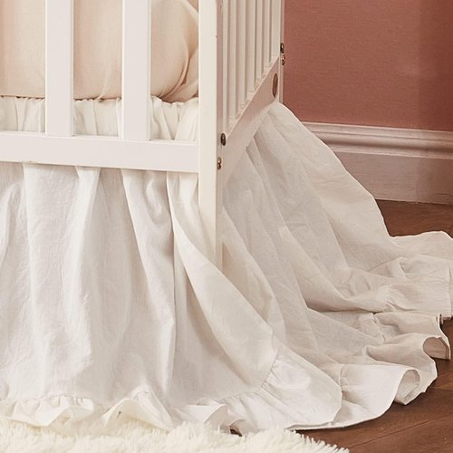 Brandream Crib Bed Skirt - Boho Chic Dust Ruffle in Neutral Beige & Cream 100% Washed Cotton