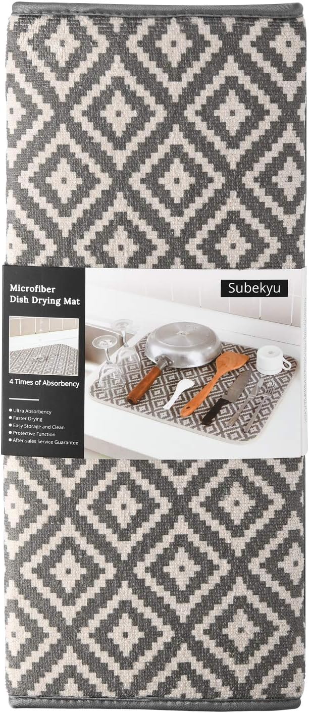Subekyu Dish Drying Mat - Ultra Absorbent Microfiber Drainer Mats | 2 Pack, 19.2" x 15.8" (Rhombus)