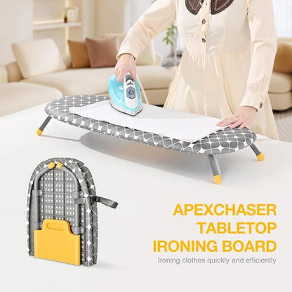 APEXCHASER Foldable Ironing Board - Portable Mini Iron Table with Heat Resistant Covers | Yellow