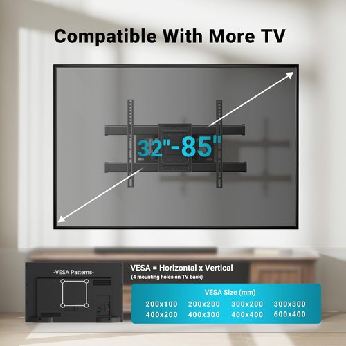 BONTEC Full Motion TV Wall Mount - Fits 37-85 Inch TVs, Swivel & Tilt Dual Arms, Holds Up to 132lbs